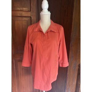 Womens Chico's Size 0 (4)‎ No-Iron Stretch Button Front Orange 3/4 Sleeve Shirt